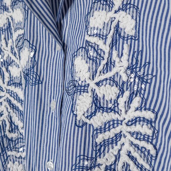 Valentina’s Blouse Embroidered Blue White Stripes Size XL Garden Party Layers - Picture 6 of 9